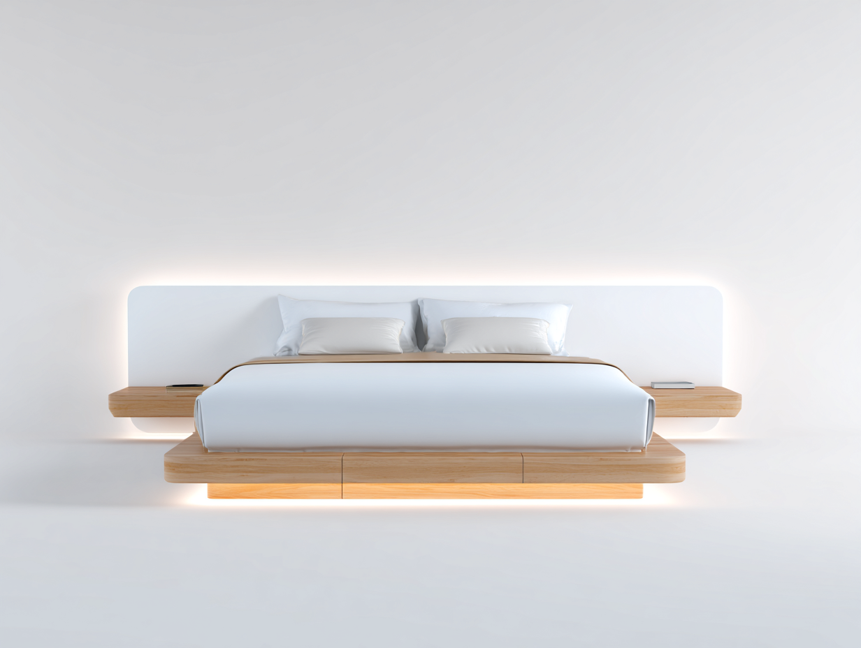 Lit double moderne 210x170x100 cm - bois clair et blanc - avec éclairage d'ambiance-Comfyene