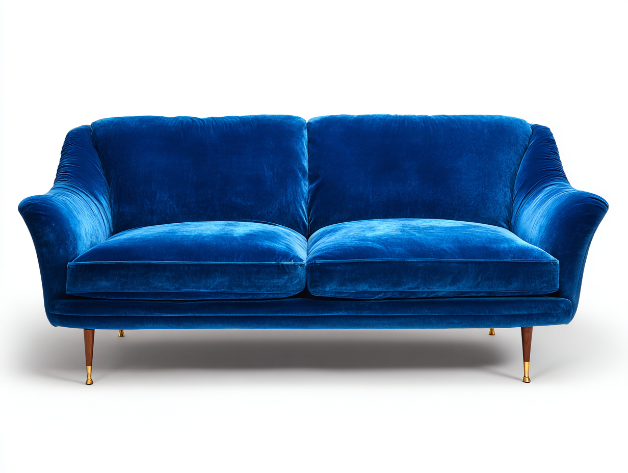 Canapé 2 places en velours 170x90x85 cm - bleu foncé - style moderne - assise moelleuse et pieds en bois avec embouts dorés-Comfyene