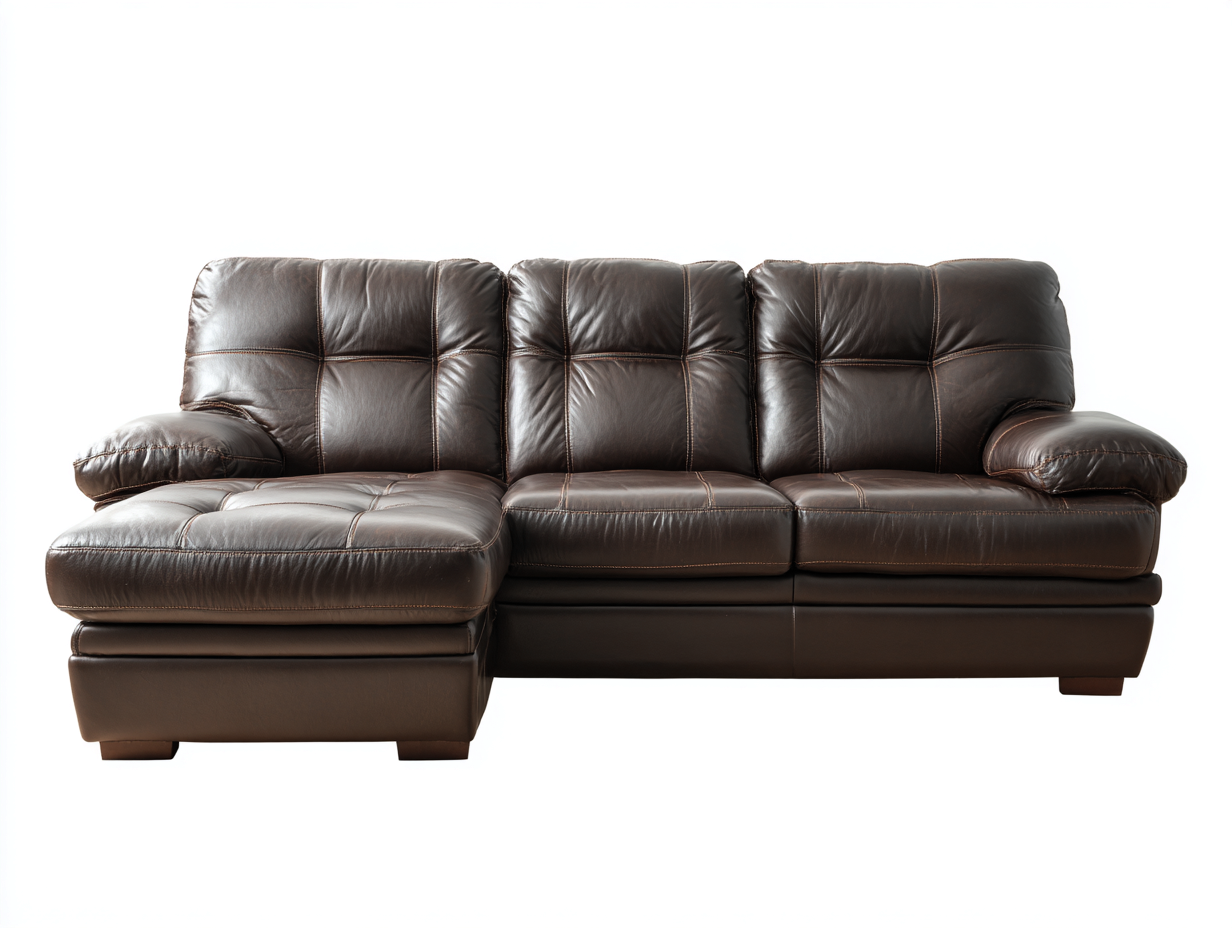 Canapé d'angle en cuir véritable 255x160x90 cm - marron foncé - style contemporain - assise moelleuse et dossier capitonné-Comfyene