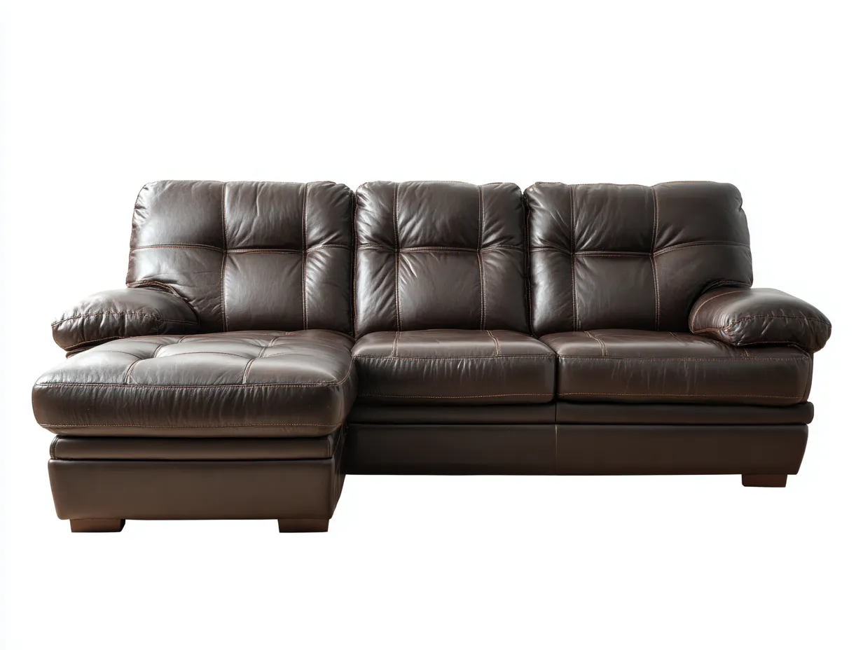 Canapé d'angle en cuir véritable 255x160x90 cm - marron foncé - style contemporain - assise moelleuse et dossier capitonné-Comfyene