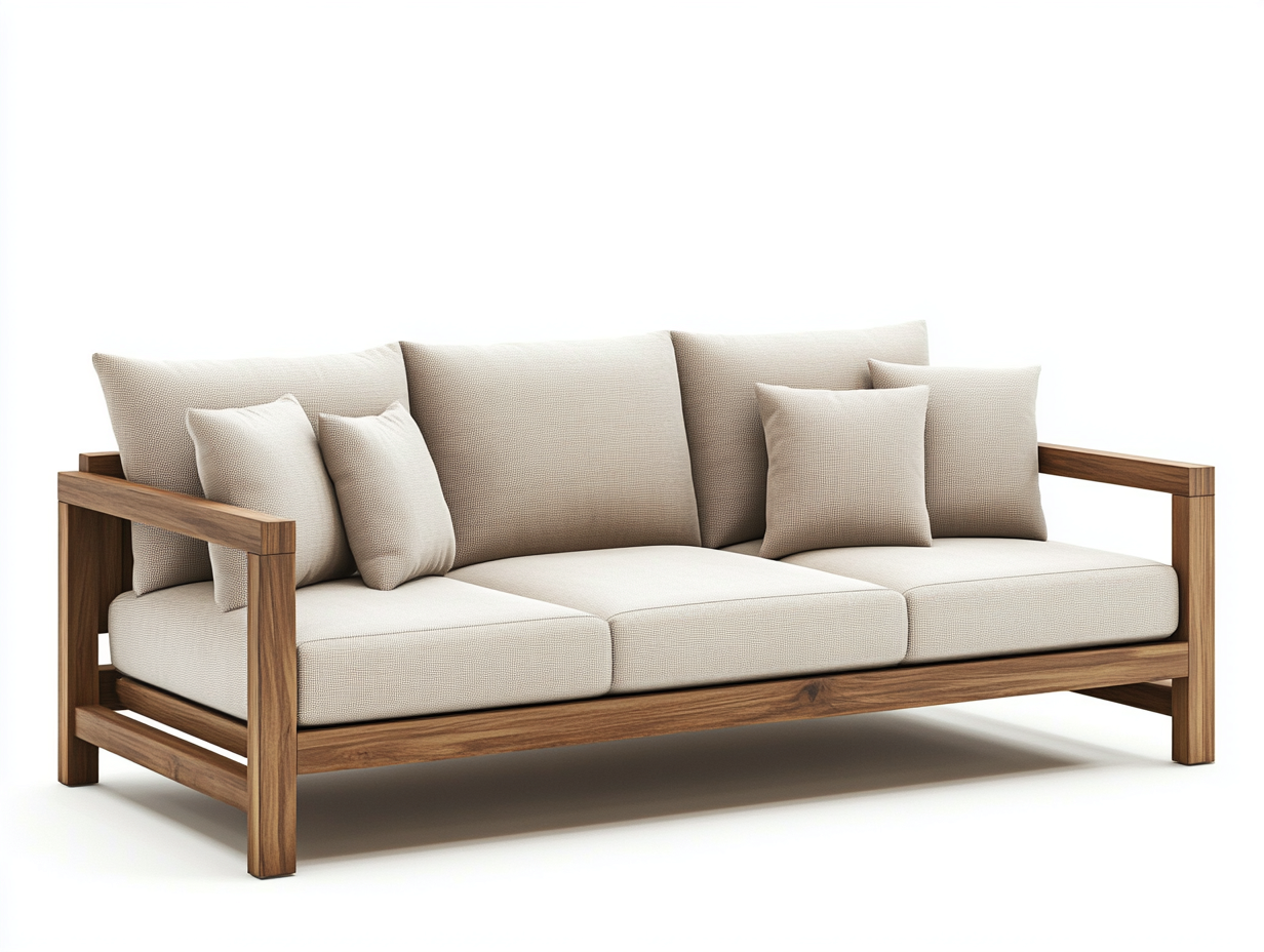 Canapé de jardin 3 places en bois et tissu 200x80x85 cm - beige/bois naturel - style naturel pour extérieur-Comfyene