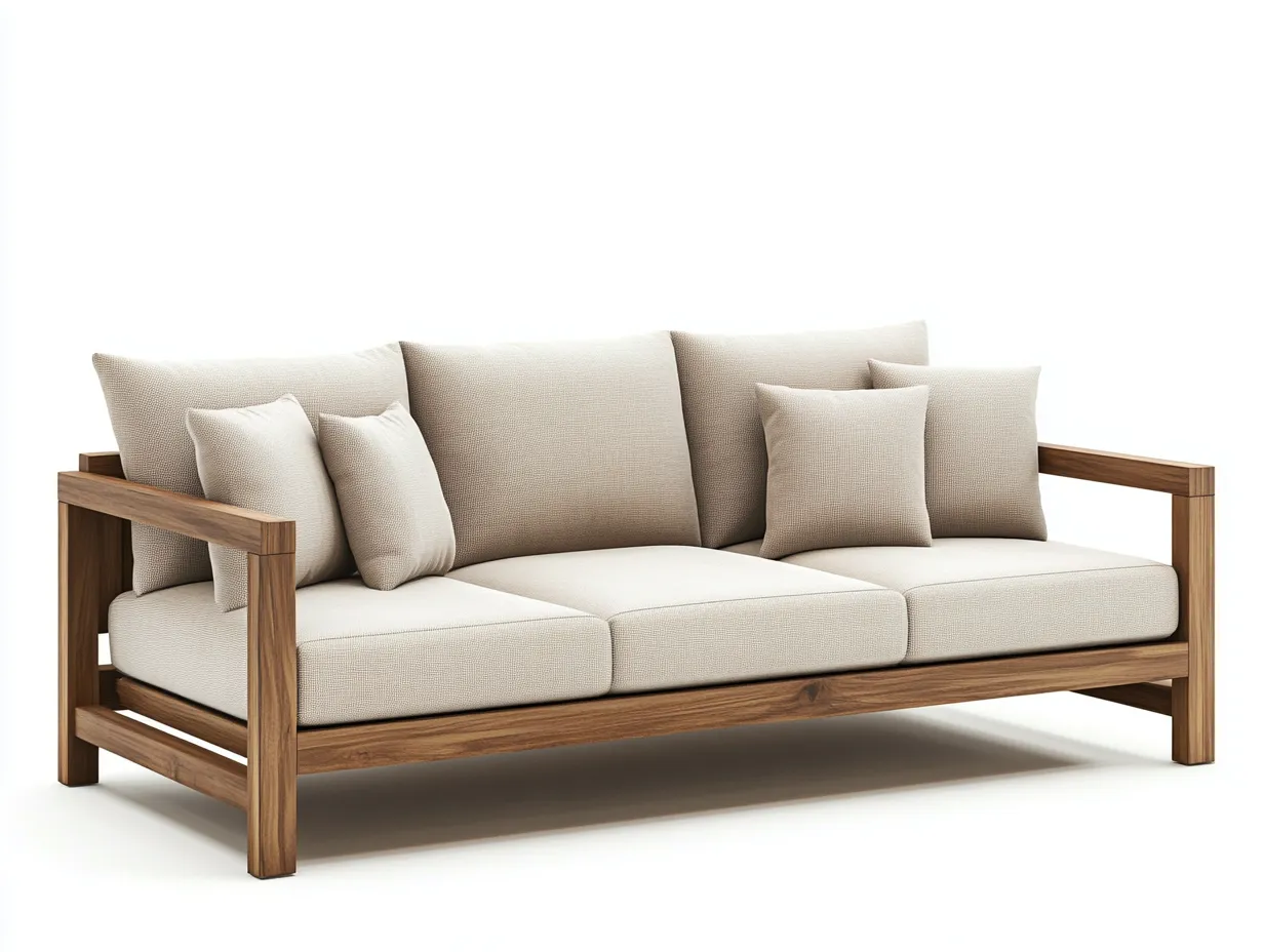 Canapé de jardin 3 places en bois et tissu 200x80x85 cm - beige/bois naturel - style naturel pour extérieur-Comfyene