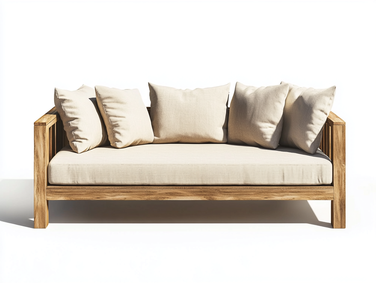 Canapé de jardin 2 places en bois de teck et tissu - beige/bois naturel - 160x85x80 cm - style naturel et moderne - pour extérieur ou terrasse-Comfyene