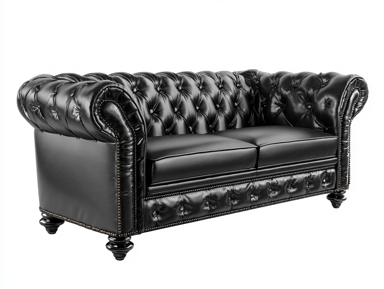 Canapé 3 places en cuir véritable 210x90x75 cm - noir - style Chesterfield classique-Comfyene
