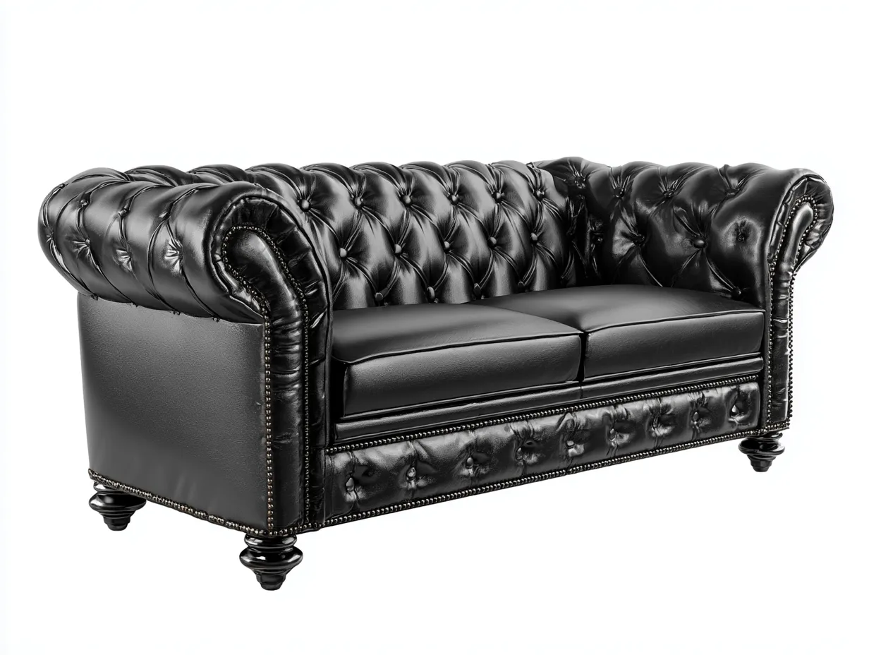 Canapé 3 places en cuir véritable 210x90x75 cm - noir - style Chesterfield classique-Comfyene