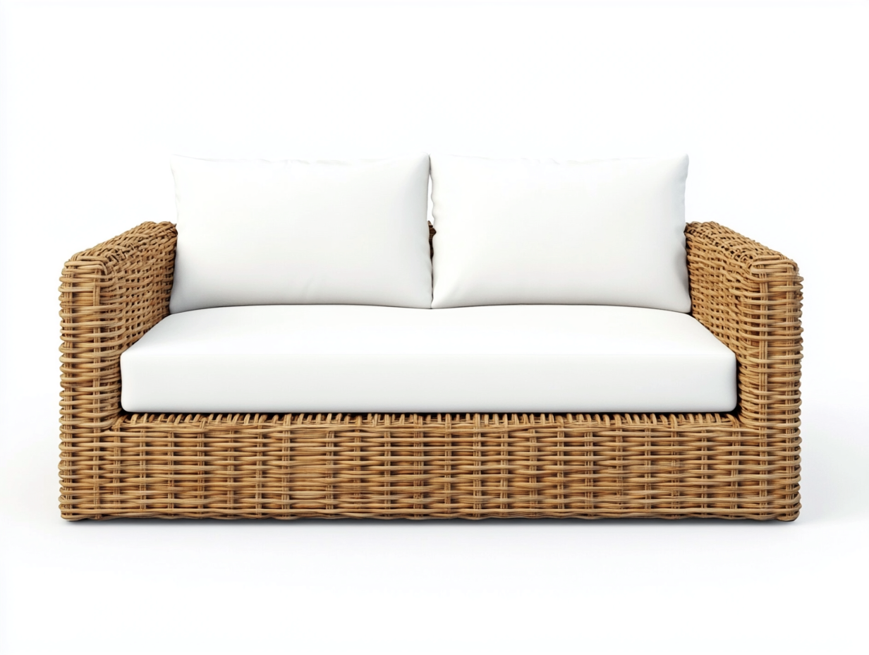 Canapé de jardin 2 places en rotin et tissu 150x80x85 cm - blanc/marron clair - style moderne pour extérieur-Comfyene