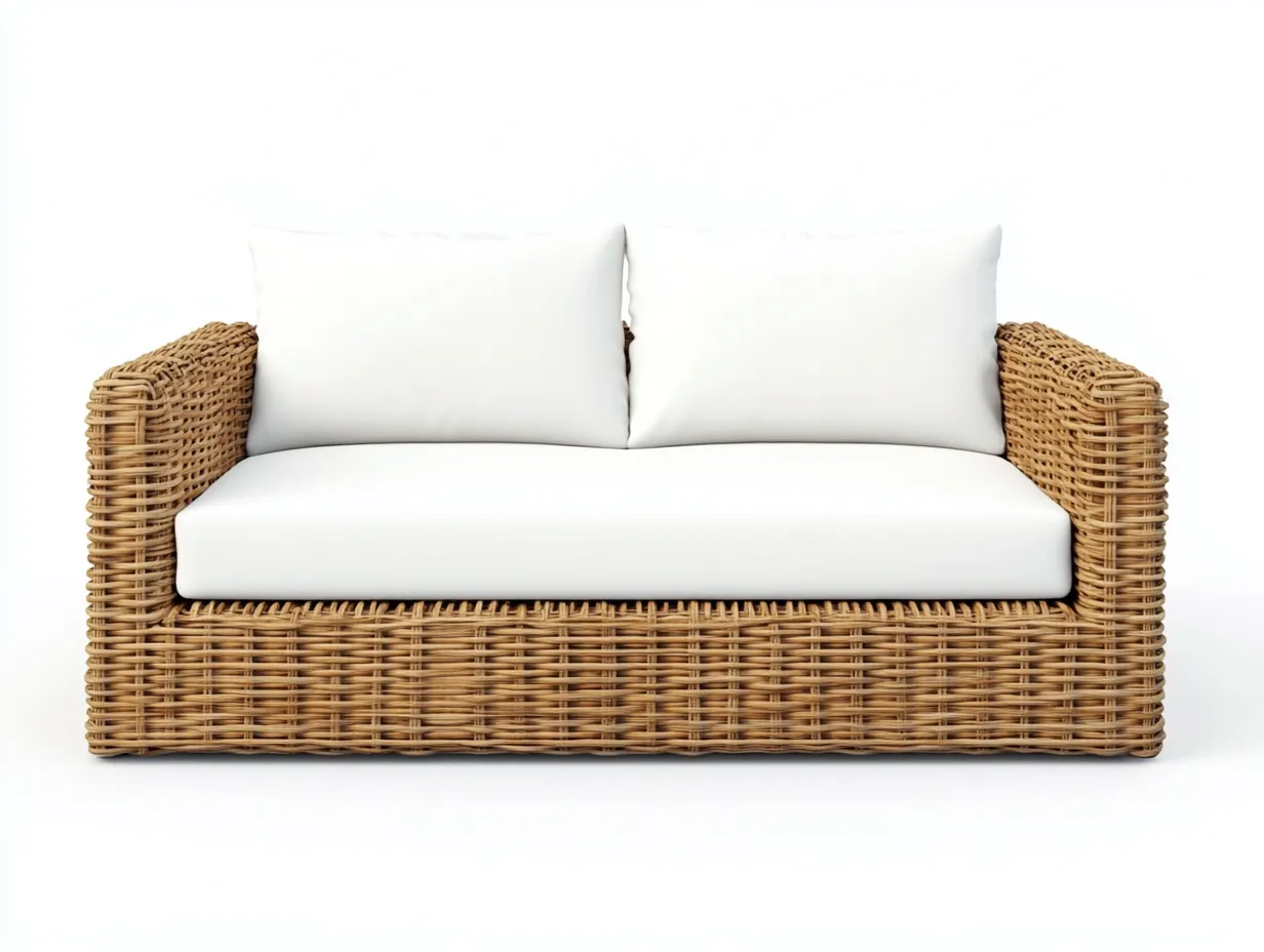 Canapé de jardin 2 places en rotin et tissu 150x80x85 cm - blanc/marron clair - style moderne pour extérieur-Comfyene