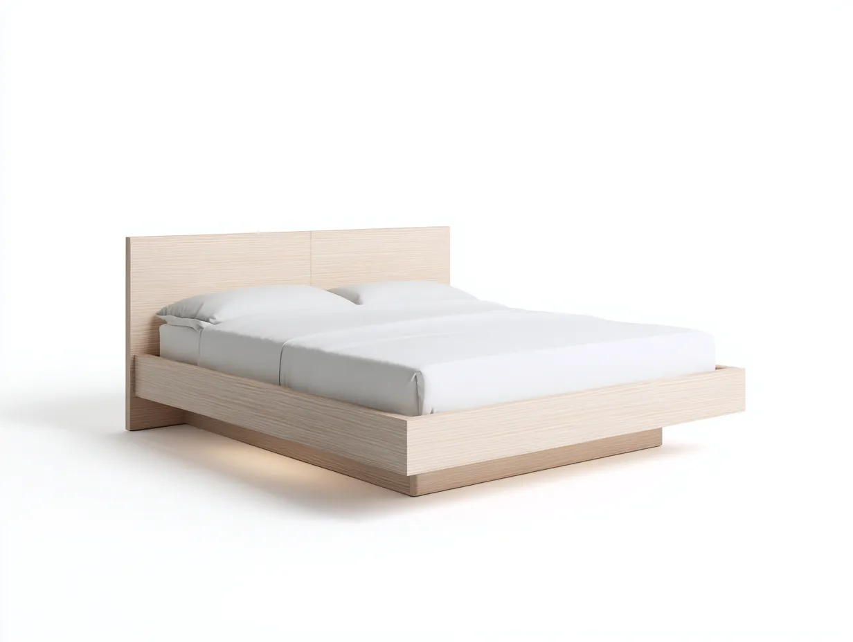 Lit double en bois 215x165x110 cm - bois clair - design moderne flottant avec tête de lit simple-Comfyene