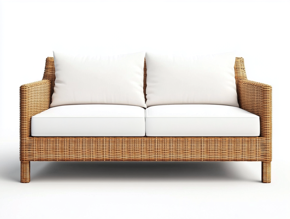 Canapé de jardin 2 places en rotin et tissu 150x80x85 cm - blanc/marron clair - style naturel pour extérieur-Comfyene