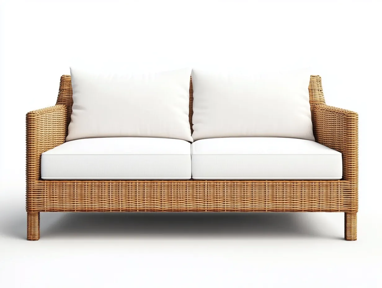 Canapé de jardin 2 places en rotin et tissu 150x80x85 cm - blanc/marron clair - style naturel pour extérieur-Comfyene