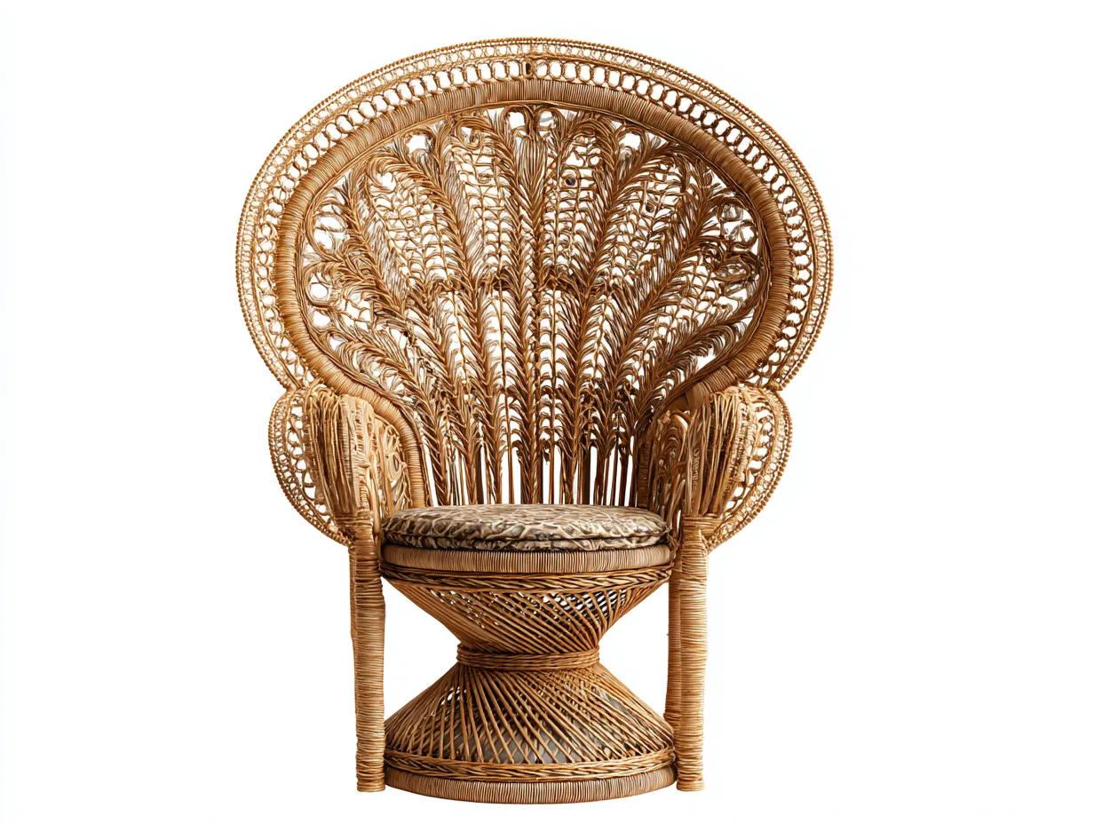 Fauteuil en rotin tressé 90x80x135 cm - couleur naturelle - style bohème à dossier haut-Comfyene