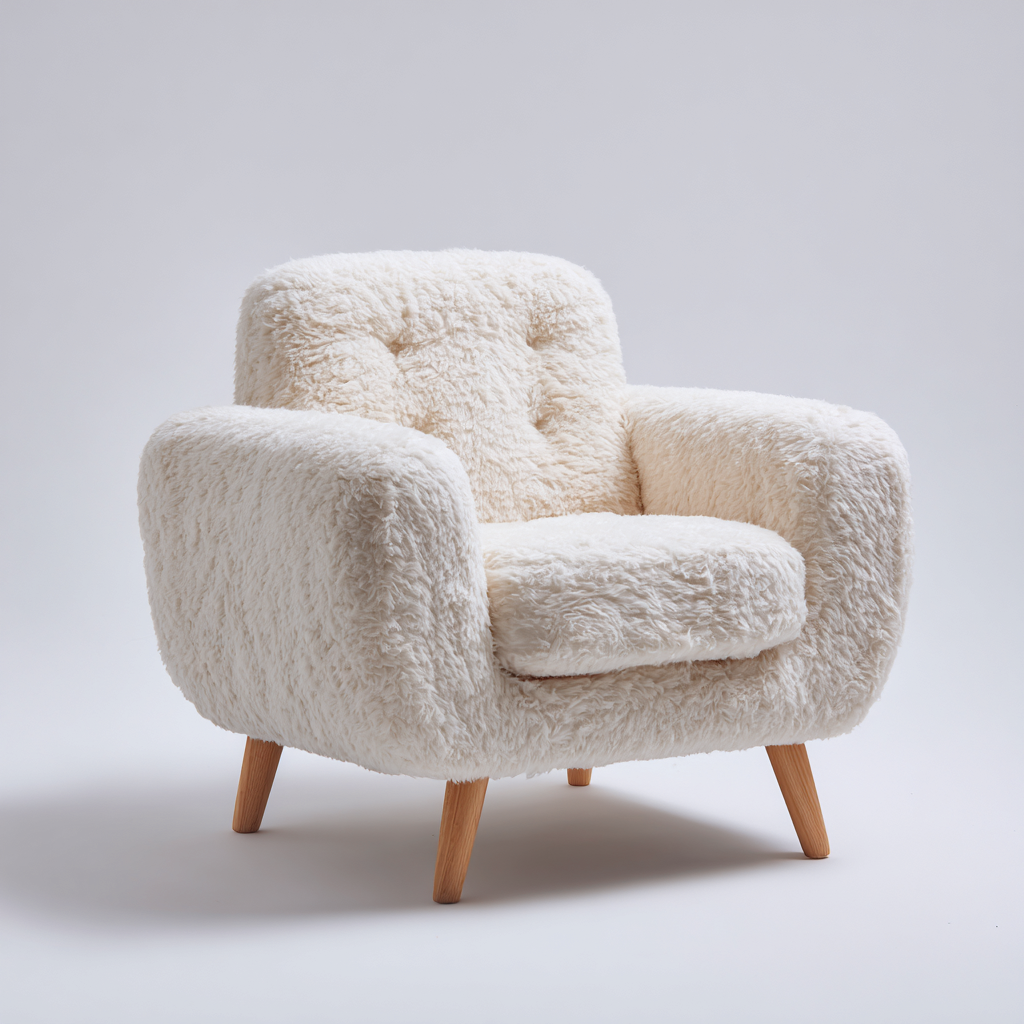 Fauteuil en tissu bouclette beige/bois 82x85x90 cm - design moderne - pieds en bois clair-Comfyene