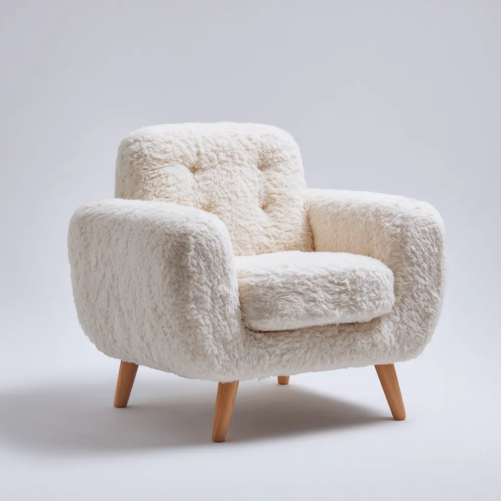Fauteuil en tissu bouclette beige/bois 82x85x90 cm - design moderne - pieds en bois clair-Comfyene