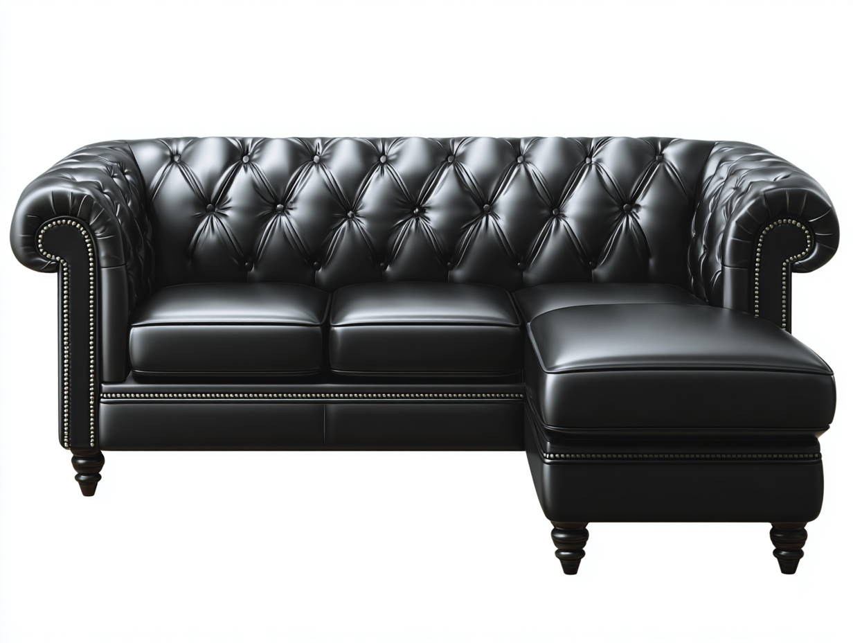Canapé d'angle en cuir véritable 245x165x85 cm - noir - style Chesterfield raffiné-Comfyene