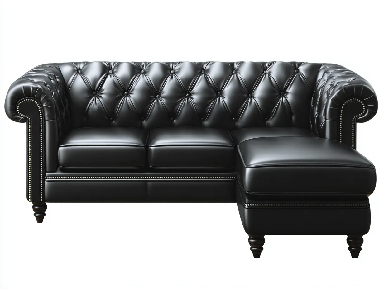 Canapé d'angle en cuir véritable 245x165x85 cm - noir - style Chesterfield raffiné-Comfyene