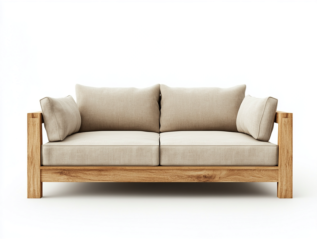 Canapé de jardin 2 places en bois et tissu 160x80x85 cm - beige/bois naturel - style naturel pour extérieur-Comfyene