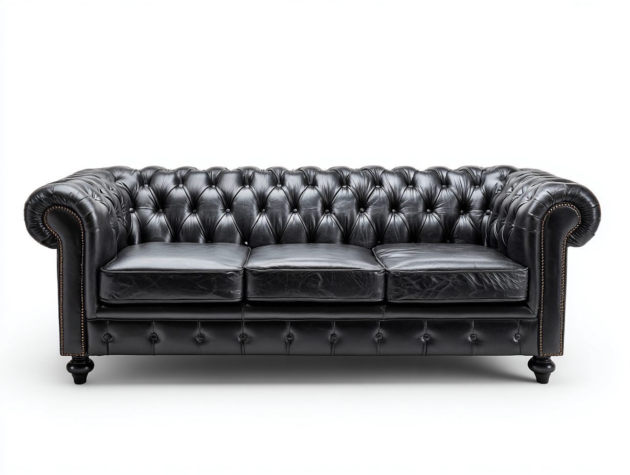 Canapé 3 places en cuir véritable 220x95x78 cm - noir - style Chesterfield classique - capitonnage profond et clous décoratifs-Comfyene