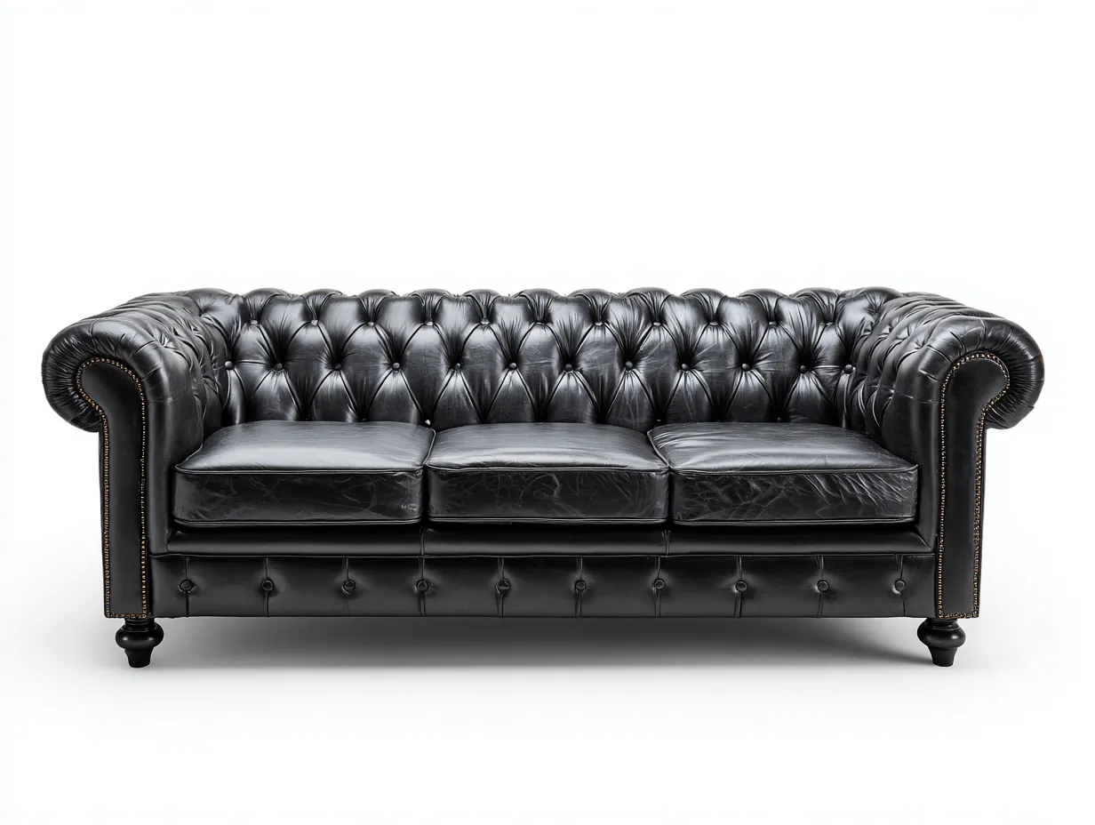 Canapé 3 places en cuir véritable 220x95x78 cm - noir - style Chesterfield classique - capitonnage profond et clous décoratifs-Comfyene