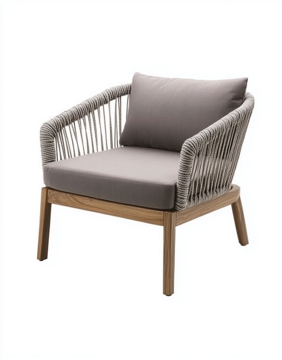 Fauteuil d'extérieur en corde tressée et bois 73x77x81 cm - gris - style naturel contemporain-Comfyene