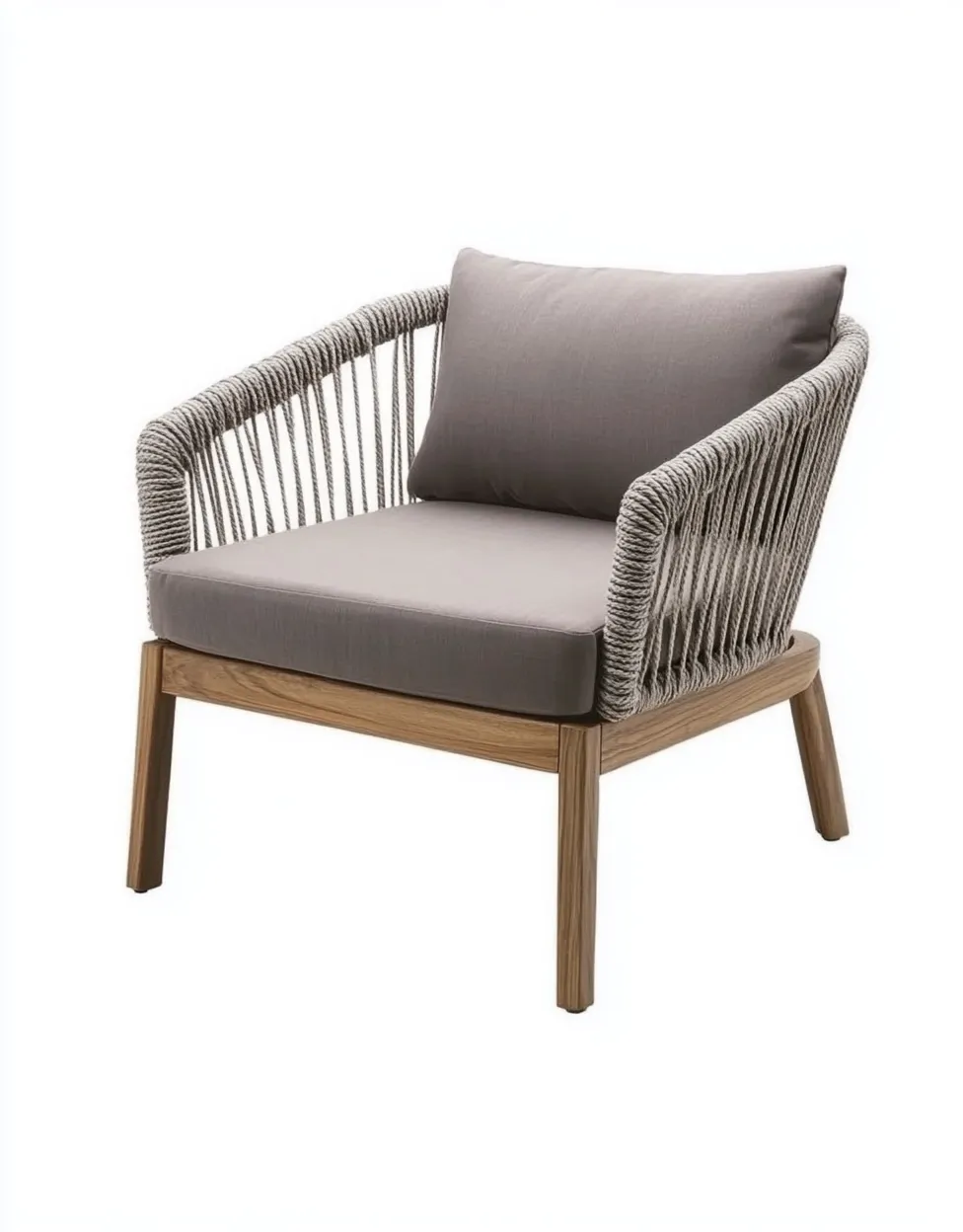 Fauteuil d'extérieur en corde tressée et bois 73x77x81 cm - gris - style naturel contemporain-Comfyene