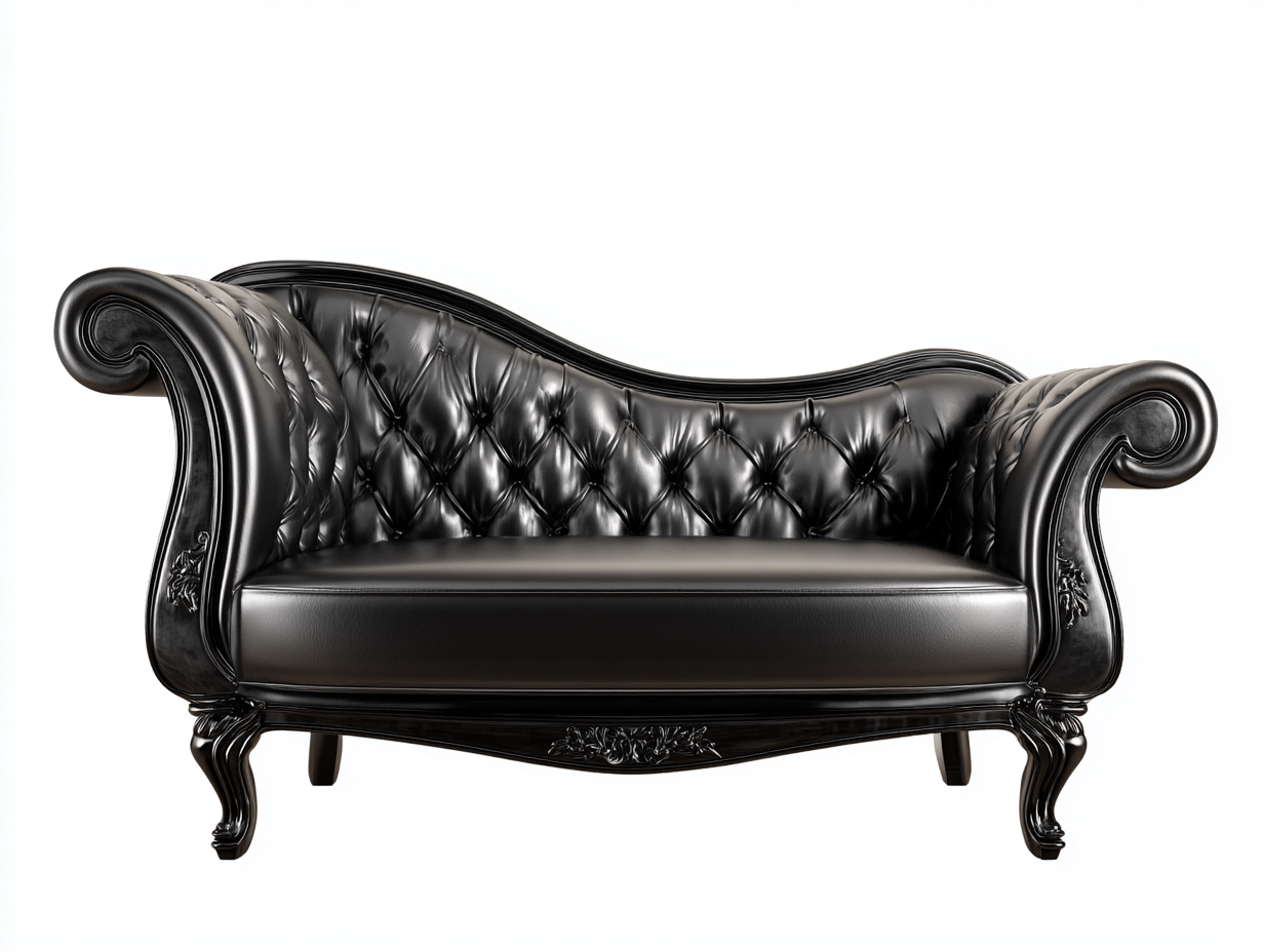 Canapé 2 places en cuir véritable 175x85x95 cm - noir - style baroque - dossier ondulé et pieds sculptés-Comfyene