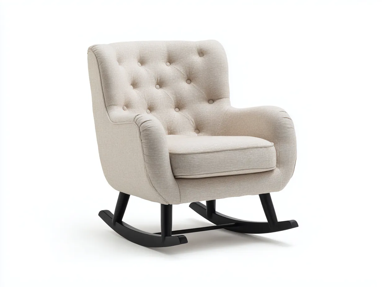 Fauteuil à bascule en tissu 85x95x100 cm - beige/noir - design moderne capitonné-Comfyene