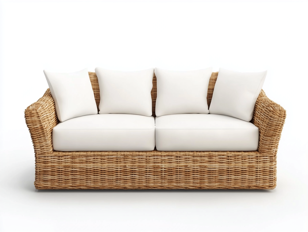 Canapé de jardin 2 places en rotin et tissu 150x80x85 cm - blanc/marron clair - style bohème pour extérieur-Comfyene