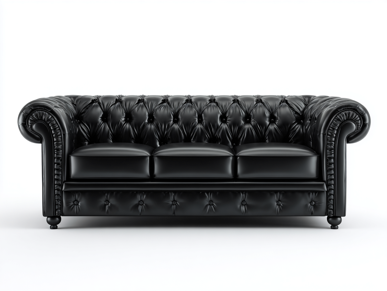 Canapé 3 places en cuir véritable 215x90x75 cm - noir - style Chesterfield élégant-Comfyene