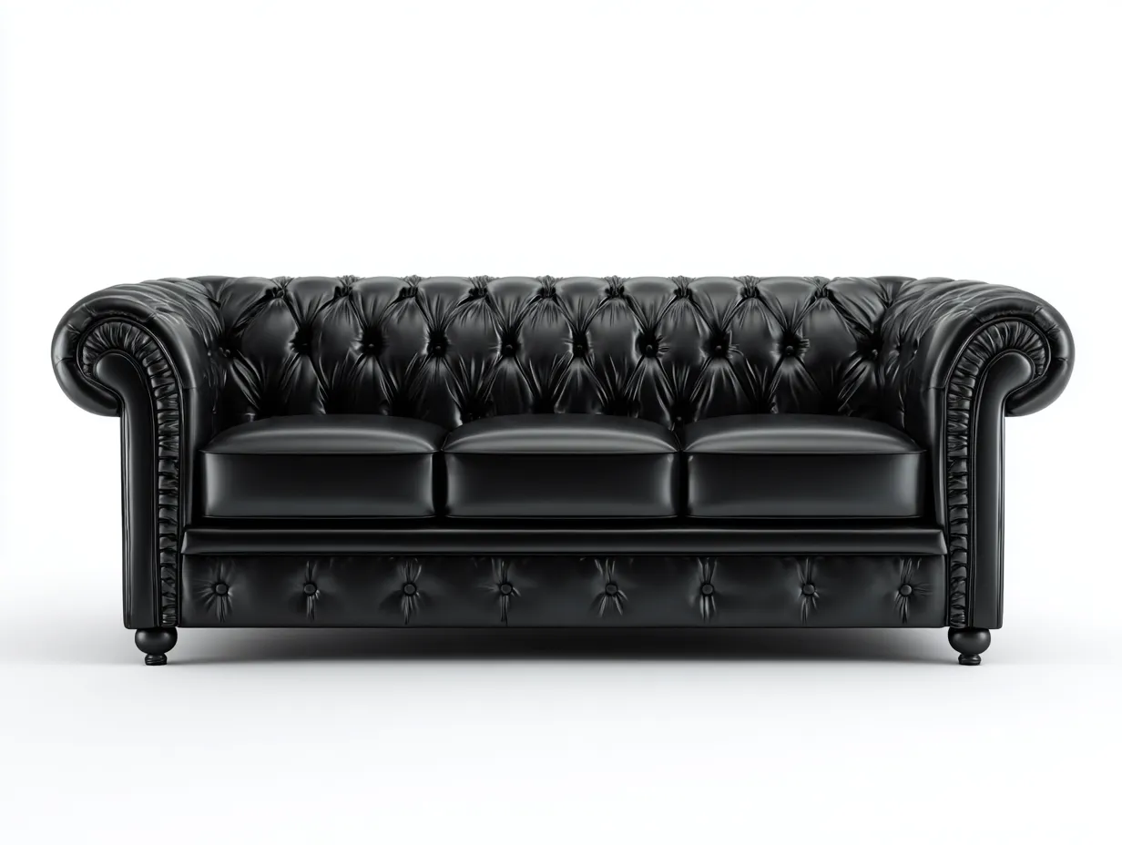 Canapé 3 places en cuir véritable 215x90x75 cm - noir - style Chesterfield élégant-Comfyene