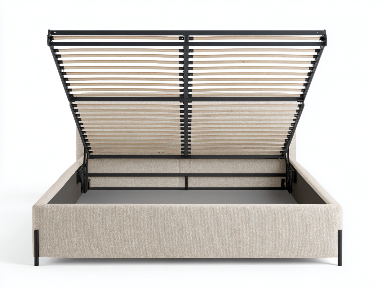 Lit double 205x165x100 cm - tissu beige - avec coffre de rangement-Comfyene