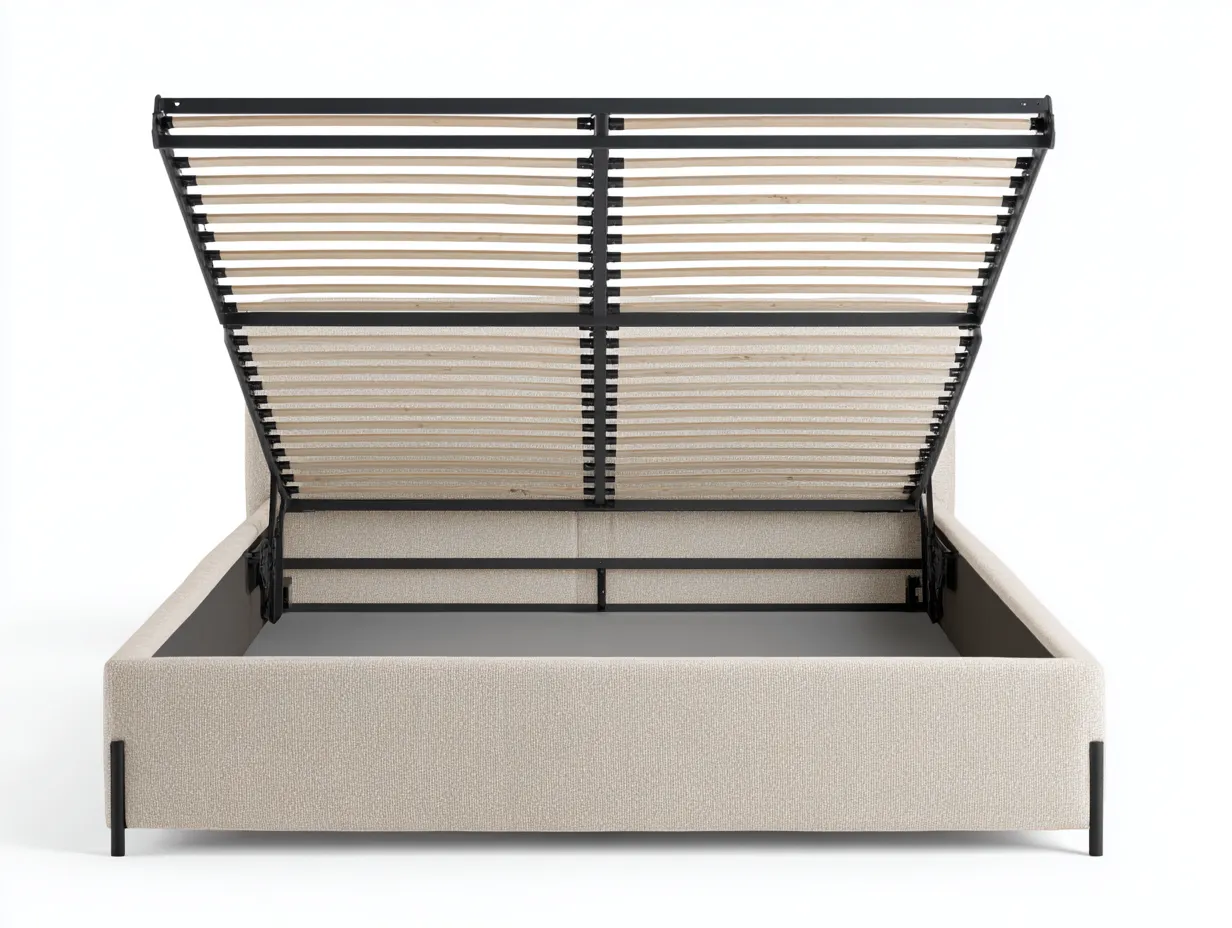 Lit double 205x165x100 cm - tissu beige - avec coffre de rangement-Comfyene