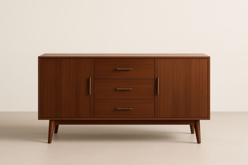 Buffet en bois avec 2 portes et 3 tiroirs marron