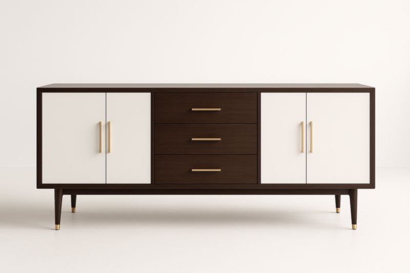 Buffet en Bois avec Portes et Tiroirs Marron et Blanc