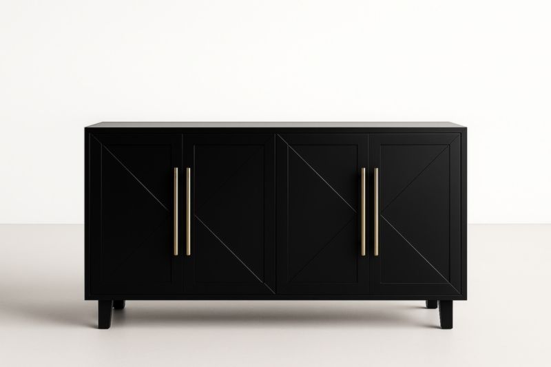 Buffet en bois MDF noir avec poignées métalliques dorées