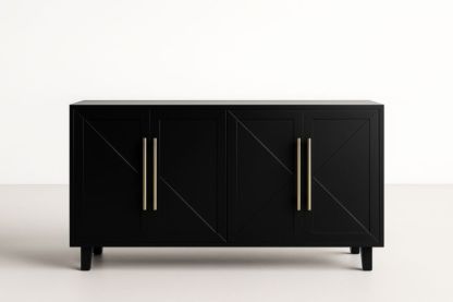 Buffet en bois MDF noir avec poignées métalliques dorées
