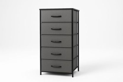 Commode à cinq tiroirs en métal et tissu gris