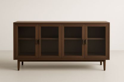 Buffet en bois avec quatre portes en verre trempé brun 160x40x80 cm