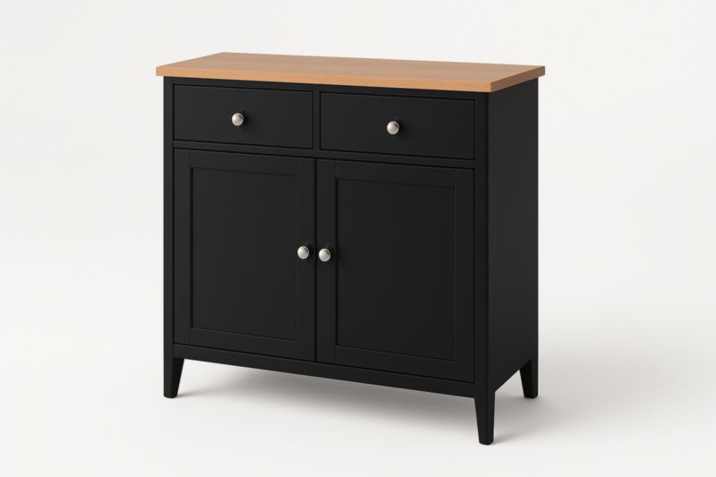 Buffet en MDF avec Plateau en Bois Noir et Naturel 2 Tiroirs 2 Portes