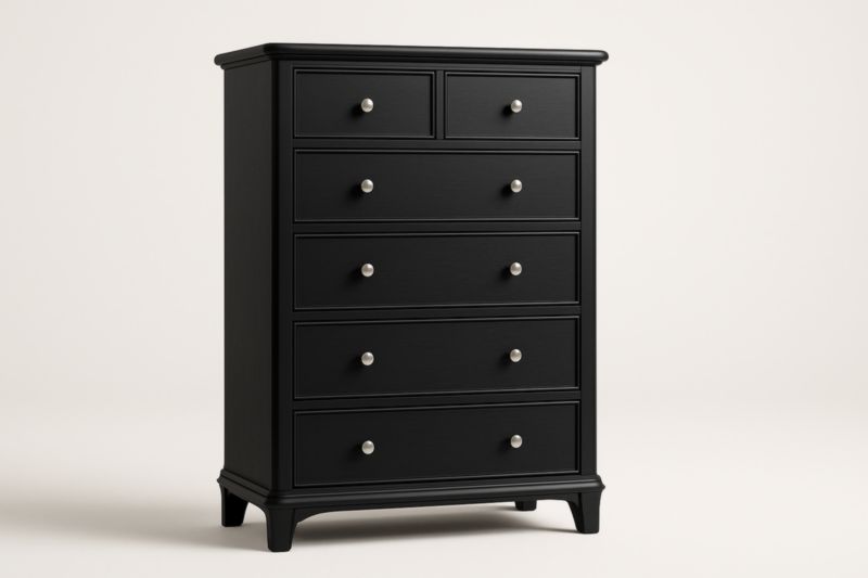 Commode en bois noir avec poignées en métal