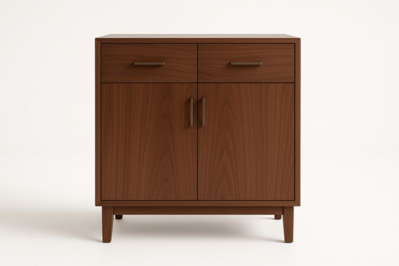 Buffet en bois noyer 2 portes 2 tiroirs 80x40x90 cm