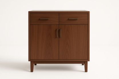 Buffet en bois noyer 2 portes 2 tiroirs 80x40x90 cm