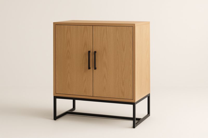 Buffet en bois avec structure métallique, 2 portes, chêne naturel et noir