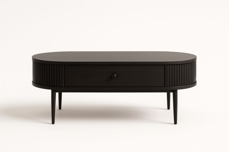Table basse ovale en bois noir avec tiroir 120x60x45 cm