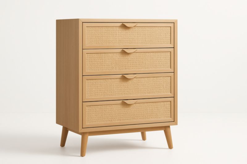 Commode en bois et rotin à 4 tiroirs 80 cm