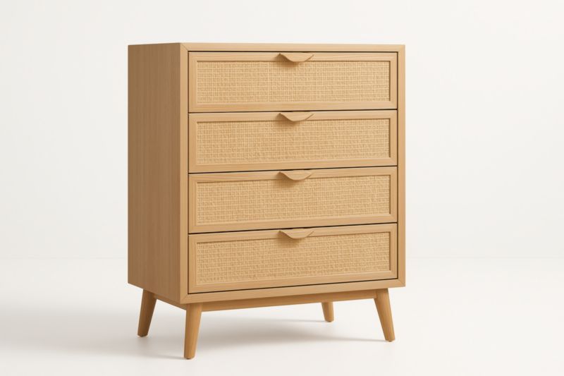 Commode en bois et rotin à 4 tiroirs 80 cm