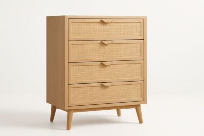 Commode en bois et rotin à 4 tiroirs 80 cm