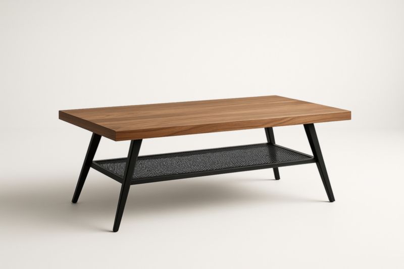 Table Basse Rectangulaire en Bois et Métal Noir 120x60x45 cm