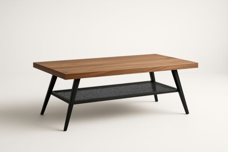 Table Basse Rectangulaire en Bois et Métal Noir 120x60x45 cm