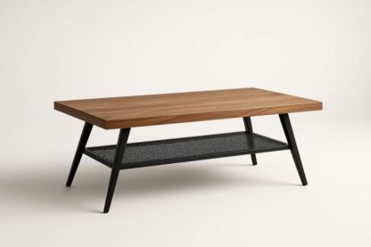 Table Basse Rectangulaire en Bois et Métal Noir 120x60x45 cm