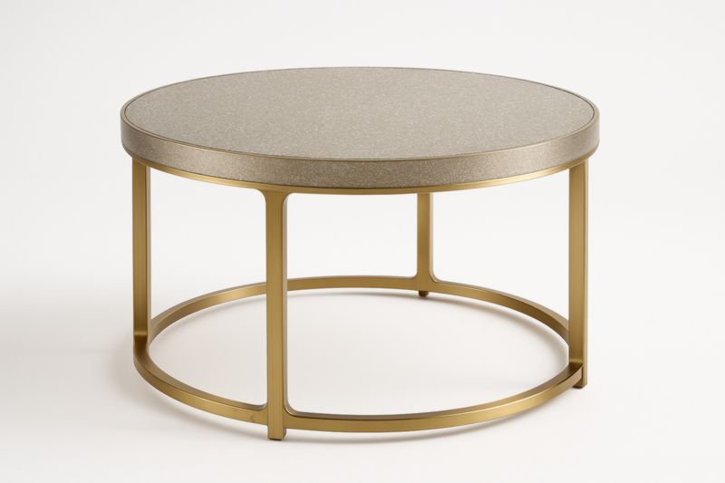 Table basse ronde plateau stratifié structure métal doré